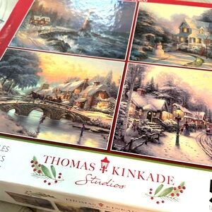NEW Thomas Kincaid Studios Set Of 4 Winter Scene 500 Piece Puzzles 2000 Pieces